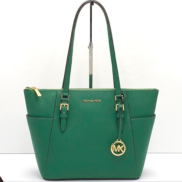 MICHAEL KORS Charlotte Large Leather Top-Zip Tote
Palmetto Green 
NWT - Picture 2 of 16